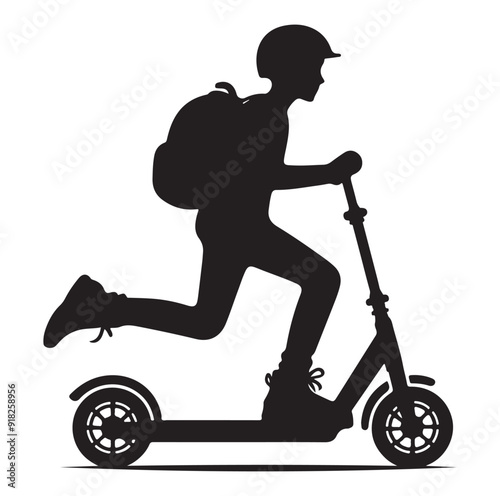 Two wheeled vehicles and riders icon, black color silhouette, white background.