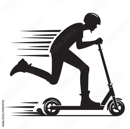 Two wheeled vehicles and riders icon, black color silhouette, white background.