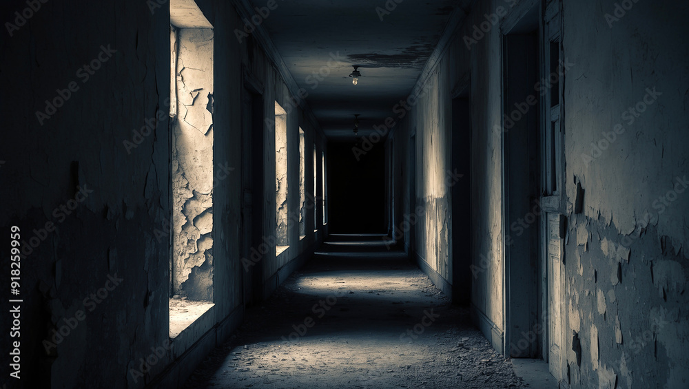 The hallway of the old building is quiet and conveys a mystical, eerie atmosphere The hallway of the old building is quiet and conveys a mystical, eerie atmosphere