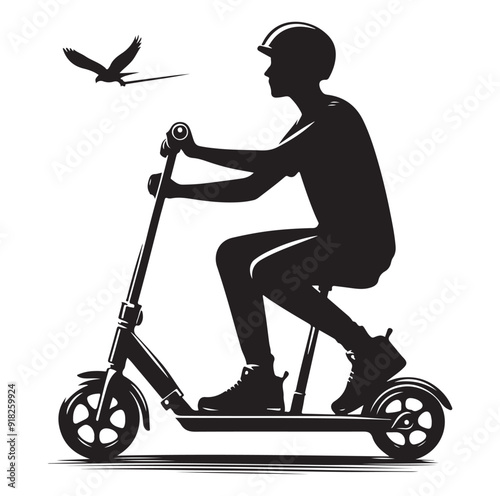 Two wheeled vehicles and riders icon, black color silhouette, white background.
