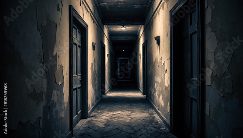 Wallpaper Mural The narrow corridors were shrouded in darkness, with flickering lights casting eerie shadows on the peeling walls. Torontodigital.ca