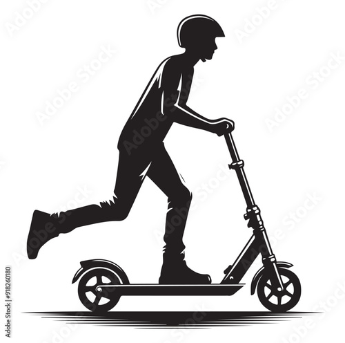 Two wheeled vehicles and riders icon, black color silhouette, white background.