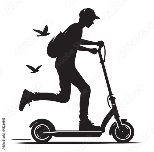 Two wheeled vehicles and riders icon, black color silhouette, white background.