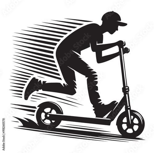 Two wheeled vehicles and riders icon, black color silhouette, white background.