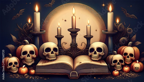 Halloween_frame_with_party_decorations_of_pumpkins_bat