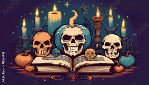 Halloween_frame_with_party_decorations_of_pumpkins_bat