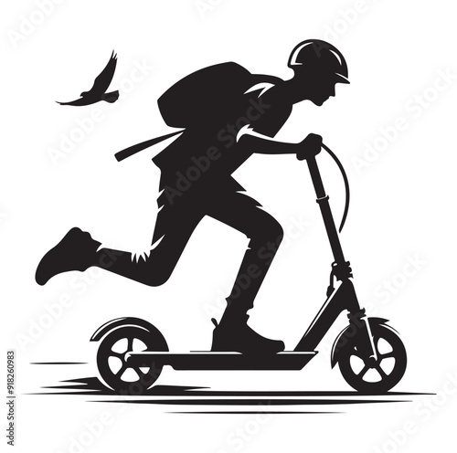Two wheeled vehicles and riders icon, black color silhouette, white background.
