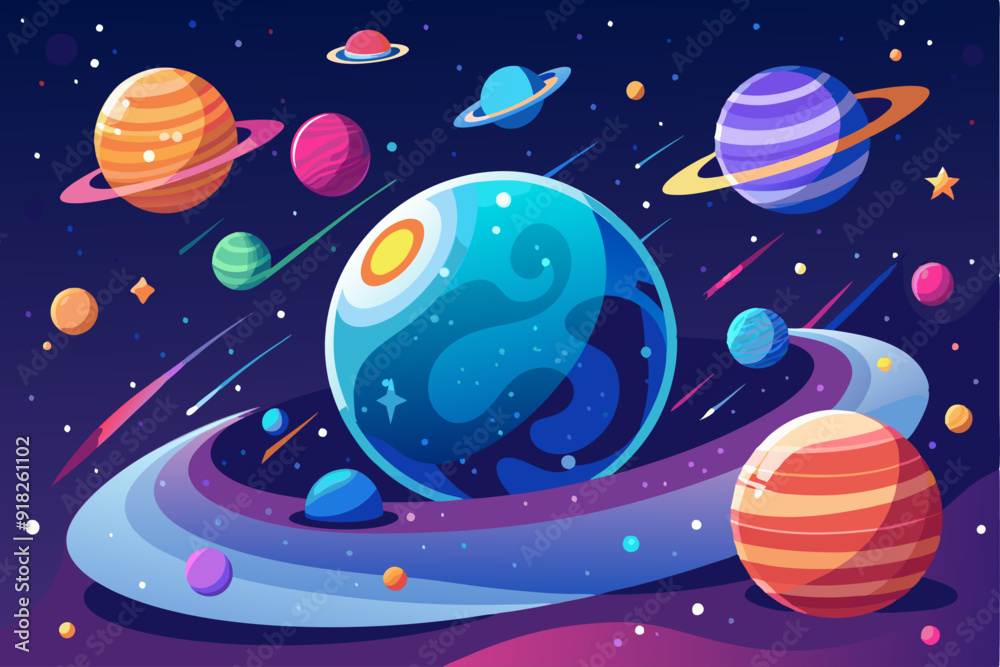 Colorful Planets and Stars in a Galaxy Colorful Planets and Stars in a Galaxy