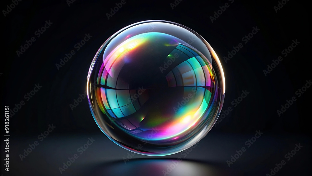 3d render transparent sphere glass bubble with holographic effect on black background 3d render transparent sphere glass bubble with holographic effect on black background