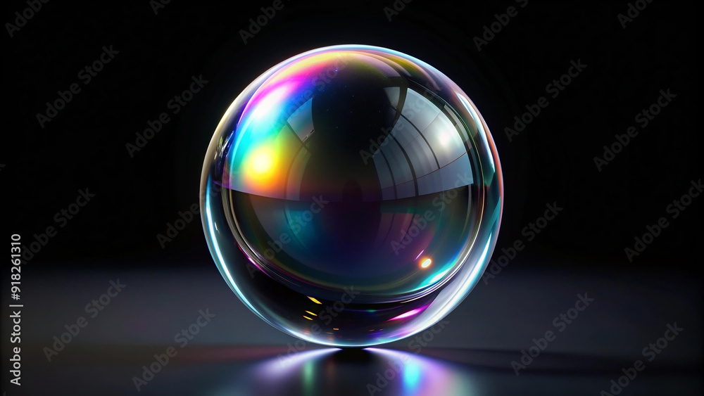 3d render transparent sphere glass bubble with holographic effect on black background, bubbles on black background 3d render transparent sphere glass bubble with holographic effect on black background, bubbles on black background