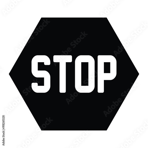 Stop icon. Black stop road sign symbol isolated on white background. Traffic regulatory warning stop symbol. Standard traffic sign stop. Vector Illustration. eps 10
