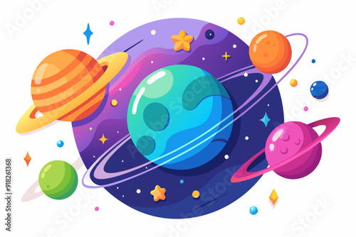 A Colorful Illustration of Planets and Stars in Space
