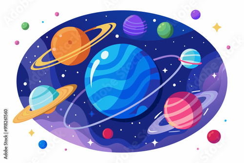 A Colorful Illustration of Planets and Stars in Space