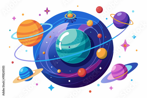 A Colorful Illustration of Planets and Stars in Space