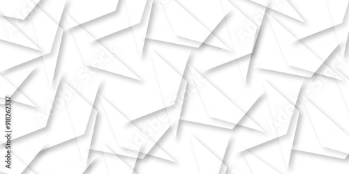 Abstract background with liens and triangles shape on white background. White and grey geometric overlapping rectangle pattern Geometric background soft shadows as patten ..White polygon textured .