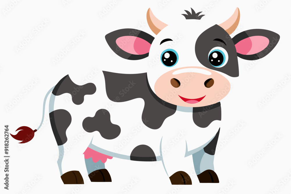 Naklejka premium Cartoon Illustration of a Happy Black and White Cow
