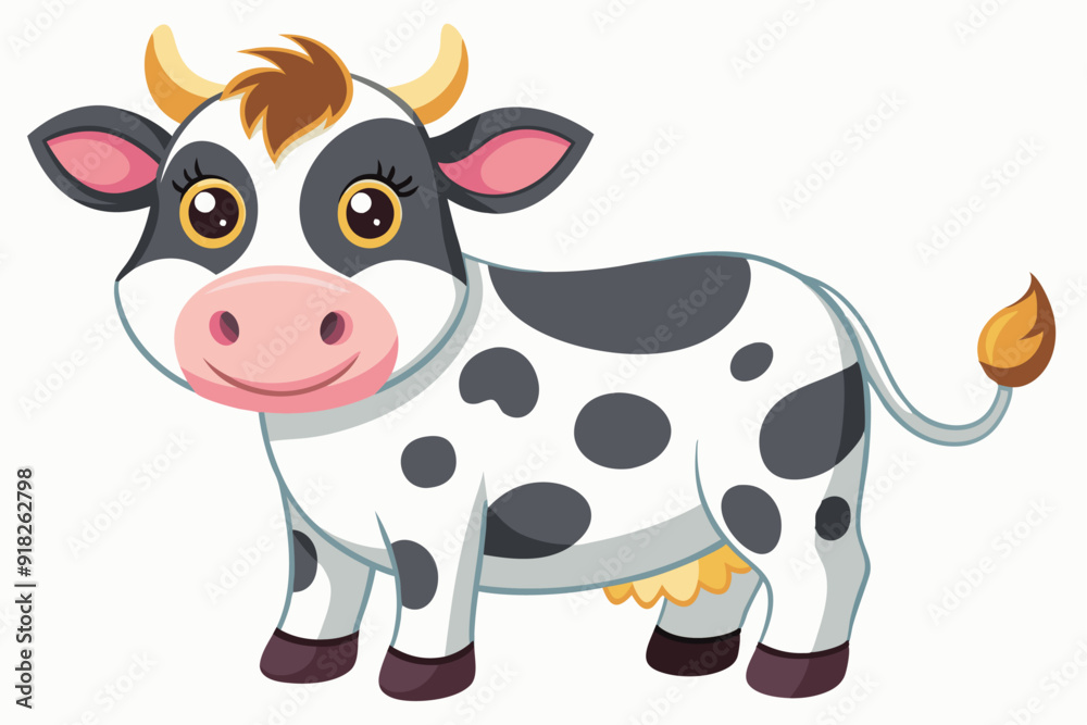 Cartoon Illustration of a Black and White Cow with Big Eyes Cartoon Illustration of a Black and White Cow with Big Eyes