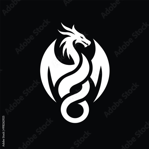 Stylized White Dragon logo or icon on Black Background
