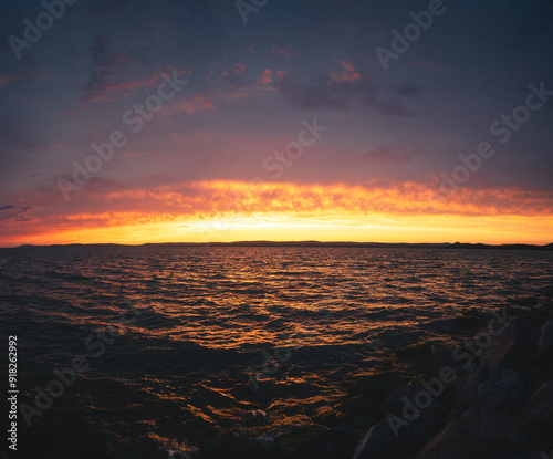 Amazing sunset over lake Ba...