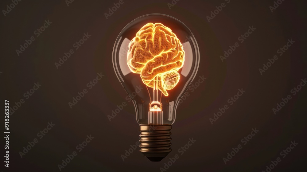 A light bulb with a brain inside, symbolizing a bright idea. A light bulb with a brain inside, symbolizing a bright idea.