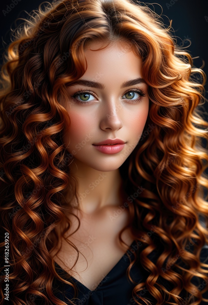 a close-up portrait of a young beautiful girl with curly red hair. a close-up portrait of a young beautiful girl with curly red hair.