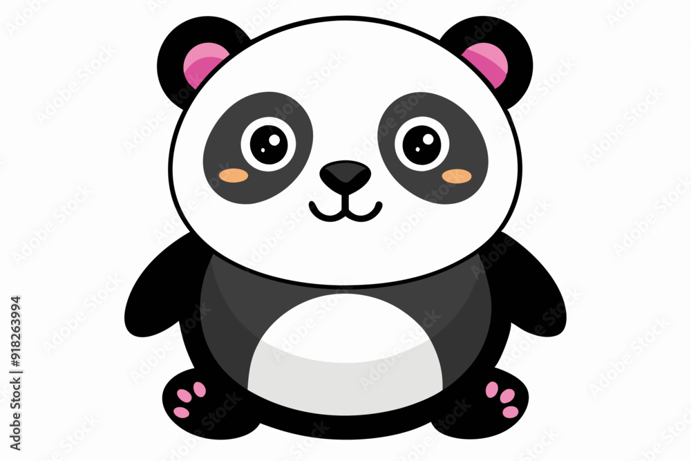 Cute Cartoon Panda with Pink Ears and Paws Cute Cartoon Panda with Pink Ears and Paws