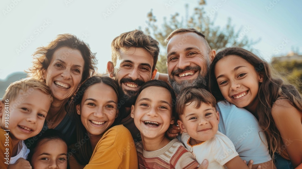 A family portrait with everyone smiling happily. A family portrait with everyone smiling happily.