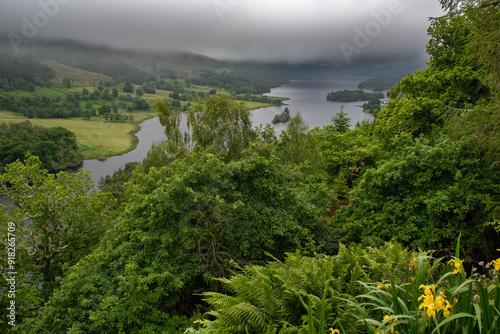 Panoramic View Over Loch Tummel And Tay Forest Park To The Mountains Of Glencoe From Queen's View Near Pitlochry In Scotland photo