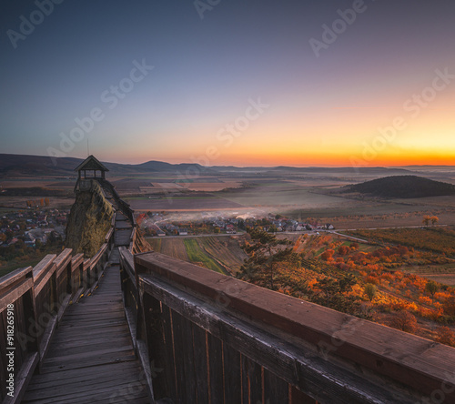 Famous medieval castle of Boldogko, Hungary in autumn in sunset photo