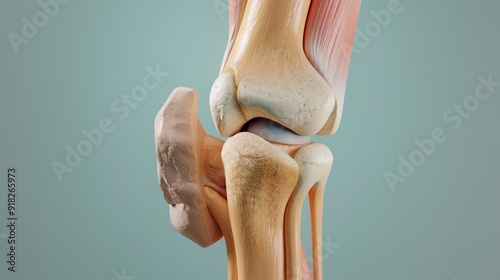 Medical illustration of the knee anatomy.