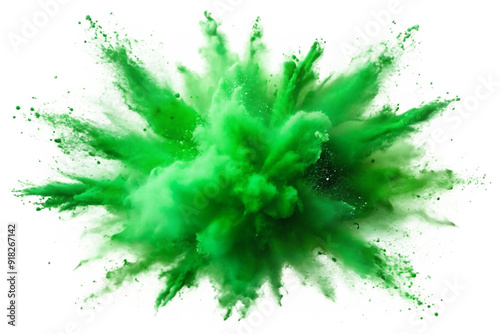 bright green paint color powder festival explosion burst isolated on white and transparent background