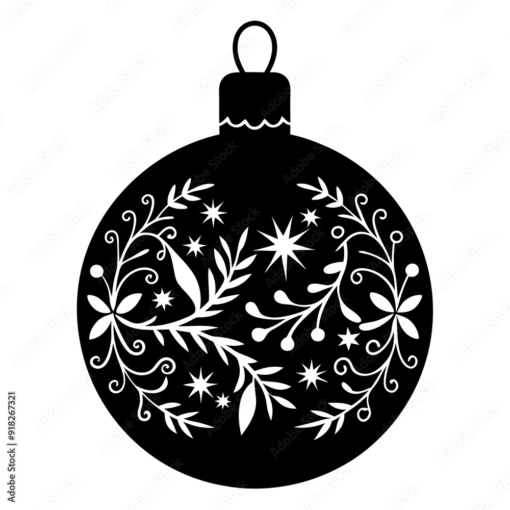 Black Festive Ornament silhouette in white background Black Festive Ornament silhouette in white background