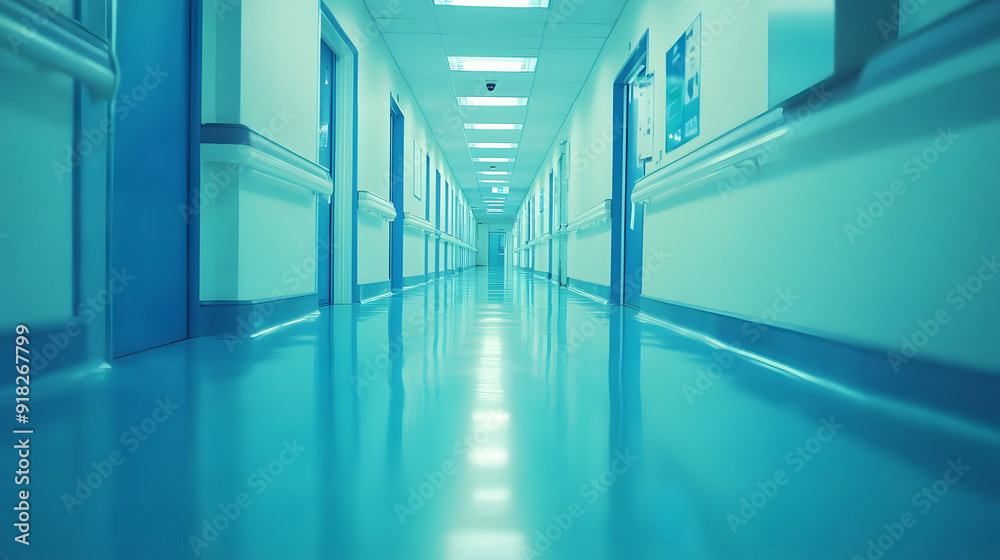 Obraz premium Serene Hospital Corridor with Sign for Surgery Fee Information
