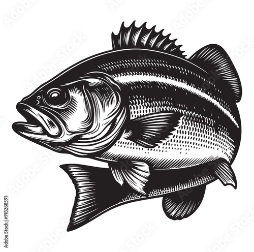 sea bass fish illustration silhouette vector