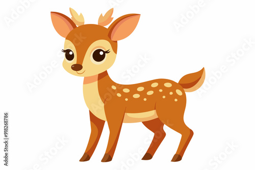 A Cute Cartoon Fawn with Brown Spots and Big Eyes
