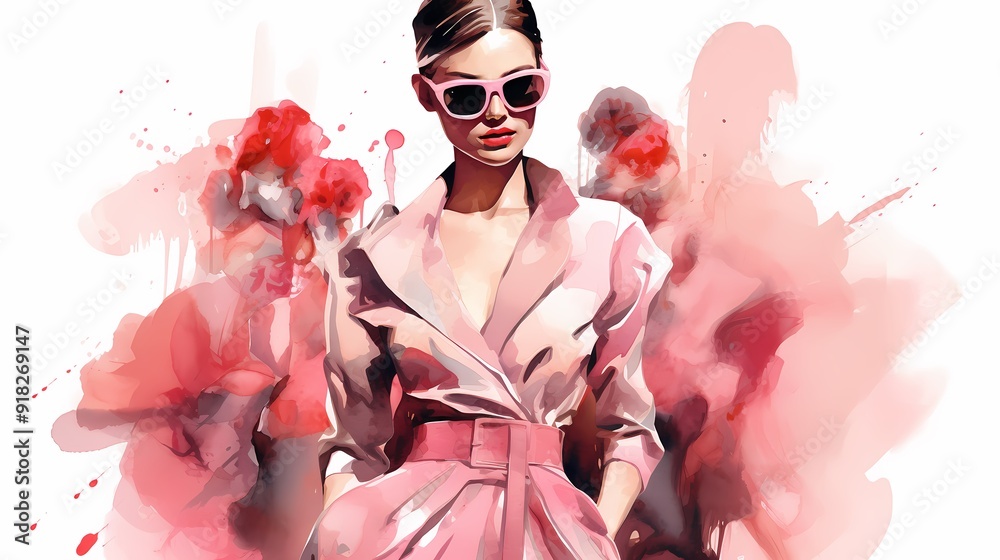 Fototapeta premium Stylish models in vibrant outfits walk the runway in a chic and modern fashion illustration.