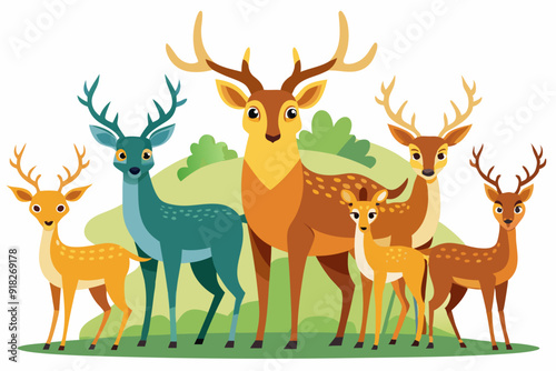 A Family of Deer in a Green Meadow