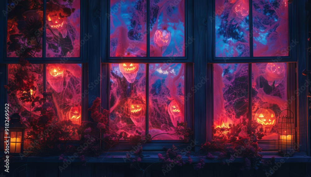 Raspberry-hued ghostly window clings, Halloween, eerie decor Raspberry-hued ghostly window clings, Halloween, eerie decor