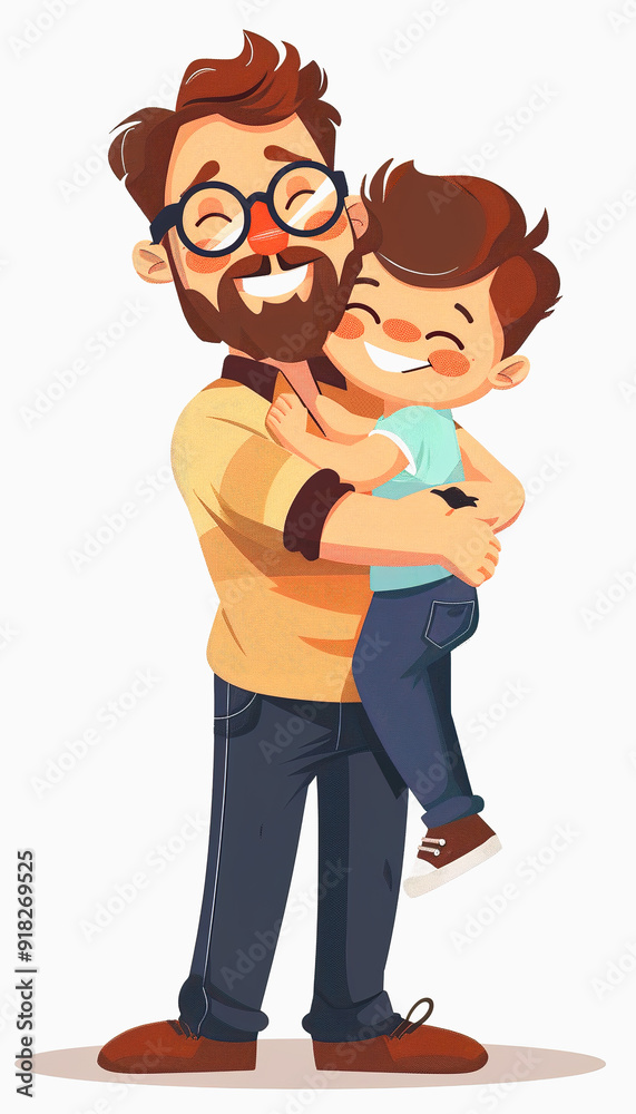 A Father Hugging His Son with a Big Smile A Father Hugging His Son with a Big Smile