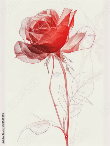 Stylized illustration of a red rose blooming on a white background