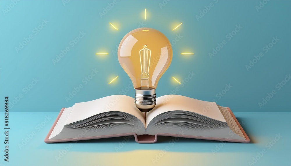 An illuminated light bulb emerges from an open book, symbolizing creativity and the power of knowledge. An illuminated light bulb emerges from an open book, symbolizing creativity and the power of knowledge.