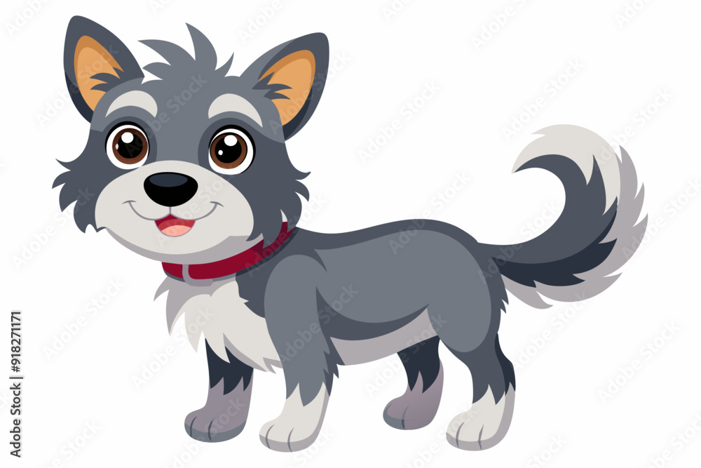 Cartoon Illustration of a Gray Dog with a Red Collar Cartoon Illustration of a Gray Dog with a Red Collar