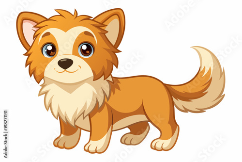 Cartoon Illustration of a Happy Brown and White Puppy