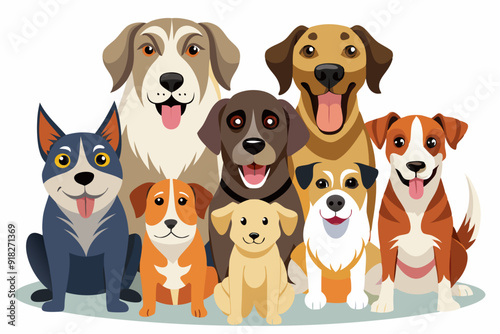 A Group of Seven Smiling Dogs Sitting Together