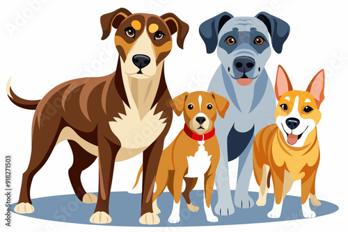 Four Dogs of Different Breeds Standing Together