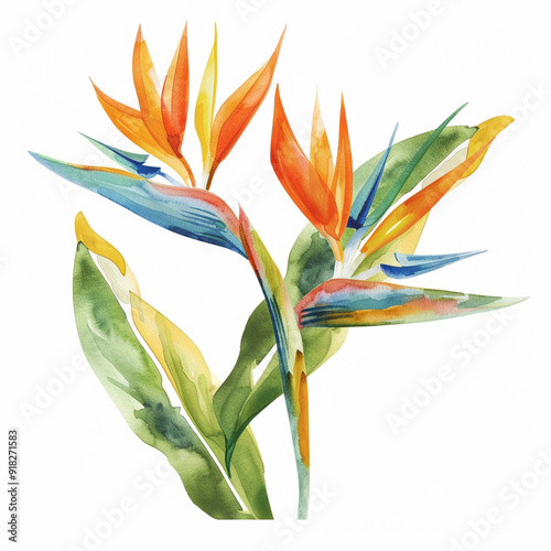 Bird of Paradise Leaf Watercolor Clipart on white background