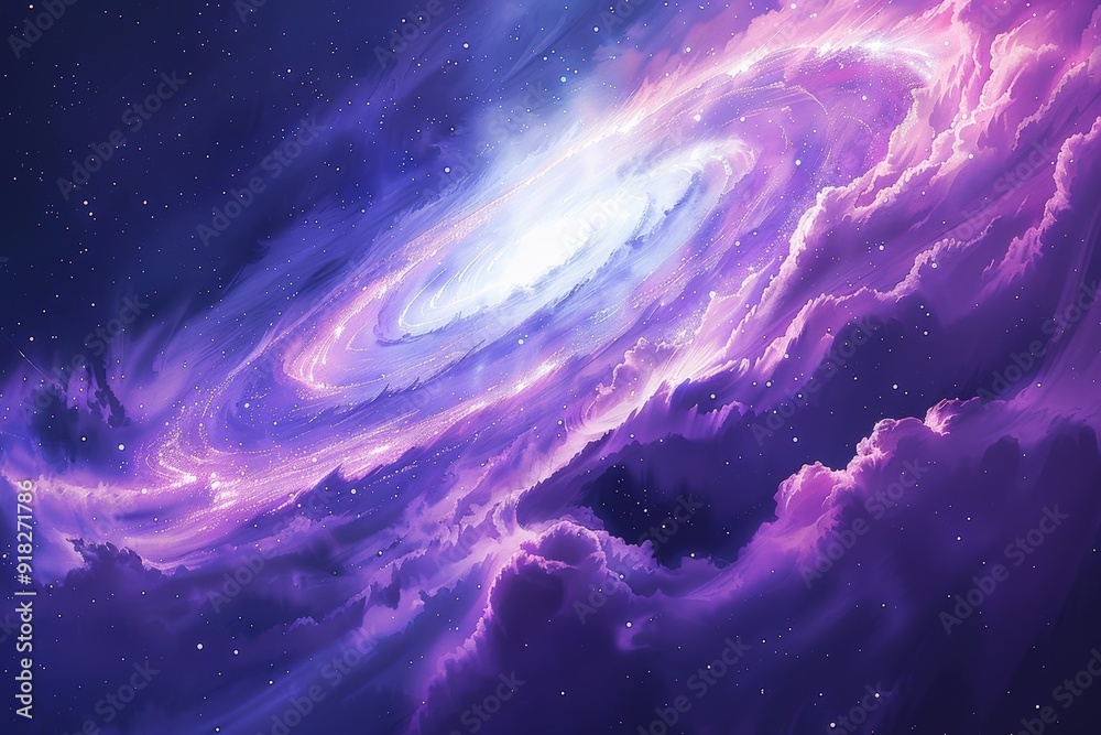 A vibrant depiction of a swirling galaxy surrounded by colorful clouds in a cosmic setting. A vibrant depiction of a swirling galaxy surrounded by colorful clouds in a cosmic setting.