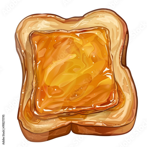 Top view of French Toast in a cartoon style on white background