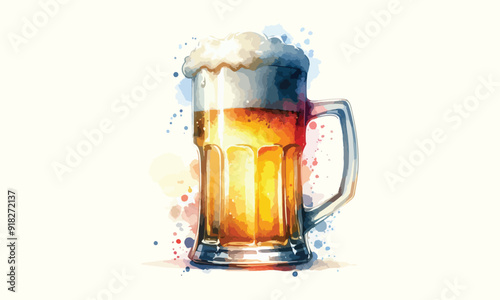 free drink, watercolor mugs of beer, alcohol drinks, hand drawn illustration, watercolor mugs of beer