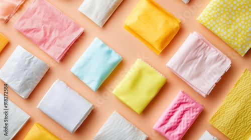 A colorful assortment of folded napkins arranged on a surface.